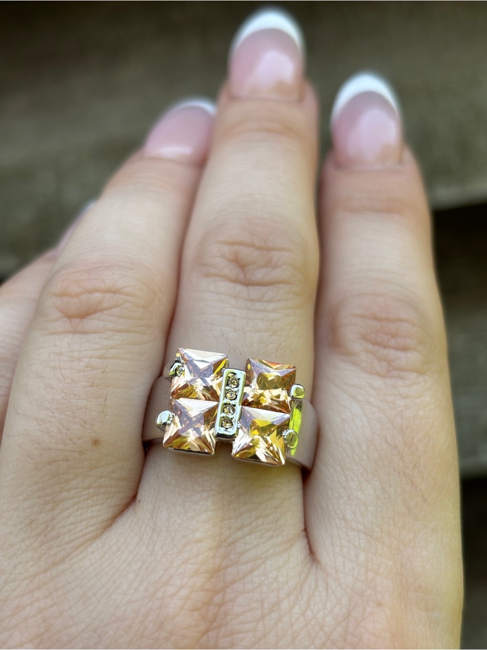 Camille Lucie Vintage Ring, Topaz and White Gold Plated